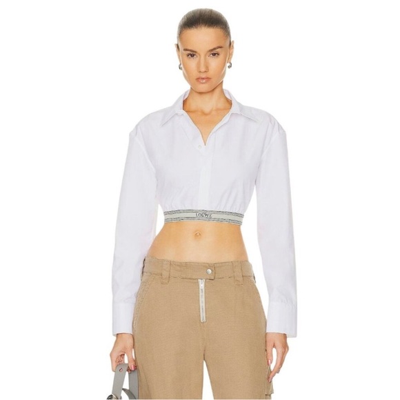 Loewe Tops - Loewe White Crop Top with Logo Band